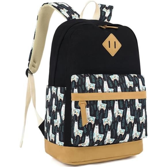 Handbags - Cute Floral Canvas Backpack Laptop Backpack Casual Shoulder Bag Black-Alpaca